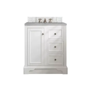 De Soto 30" Single Vanity, Bright White w/ 3 CM Eternal Serena Quartz Top