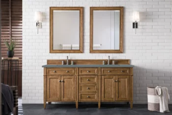 Brittany 72" Double Vanity, Saddle Brown w/ 3 CM Cala Blue Top - Image 2