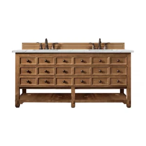Malibu 72″ Double Vanity, Honey Alder w/ 3 CM Ethereal Noctis Quartz Top