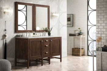 Addison 60" Double Vanity, Mid-Century Acacia w/ 3 CM Carrara White Top - Image 3