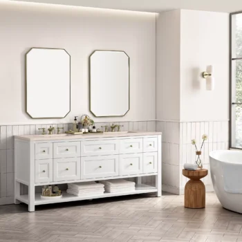 Breckenridge 72" Double Vanity, Bright White w/ 3 CM Eternal Marfil Top - Image 3