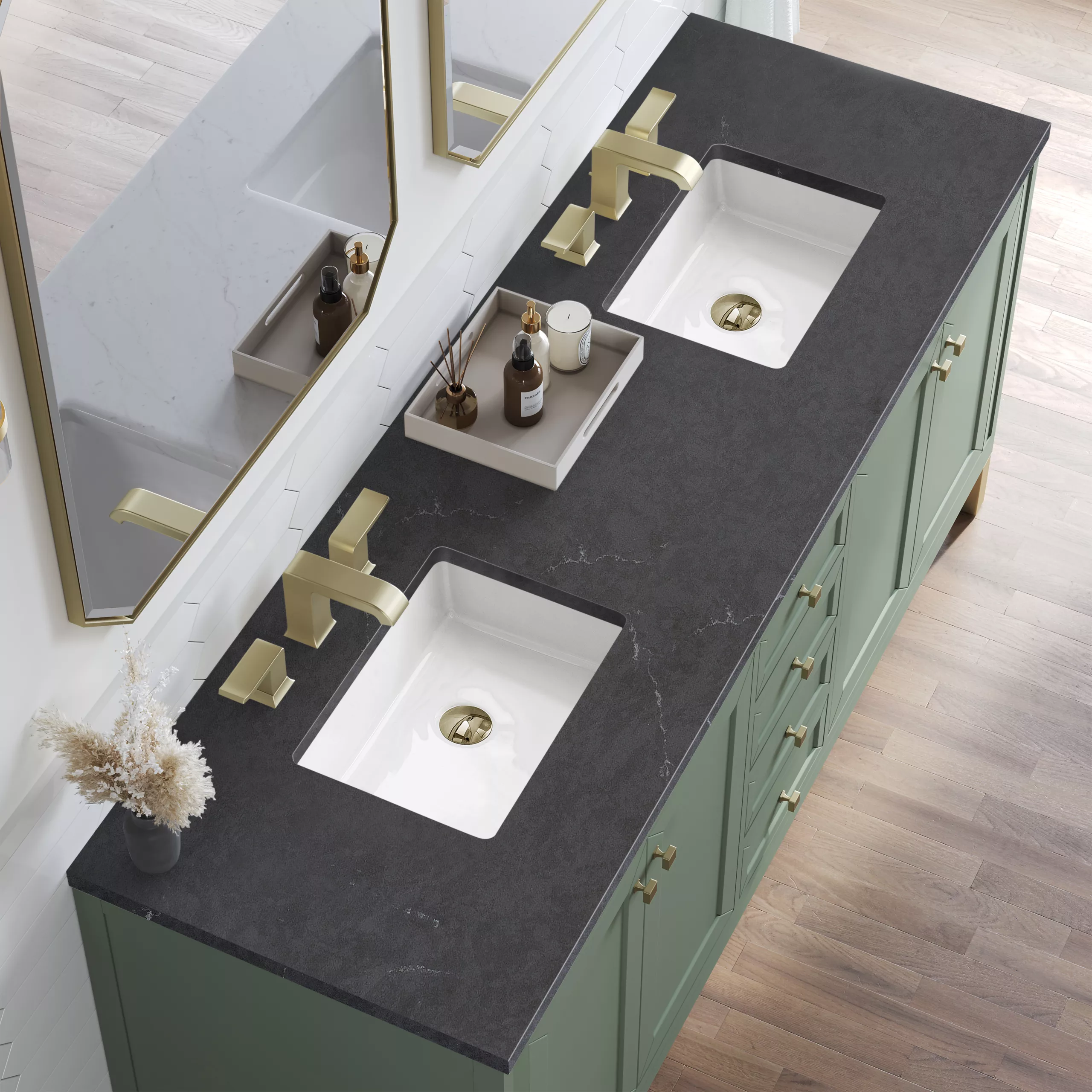 Chicago 72" Double Vanity, Smokey Celadon w/ 3 CM Charcoal Soapstone Top - Image 5