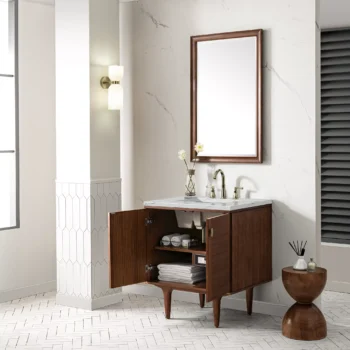 Amberly 30" Single Vanity, Mid-Century Walnut w/ 3 CM Ethereal Noctis Top - Image 7
