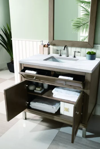Chicago 36" Single Vanity, Whitewashed Walnut  w/ 3 CM Arctic Fall Solid Surface Top - Image 6