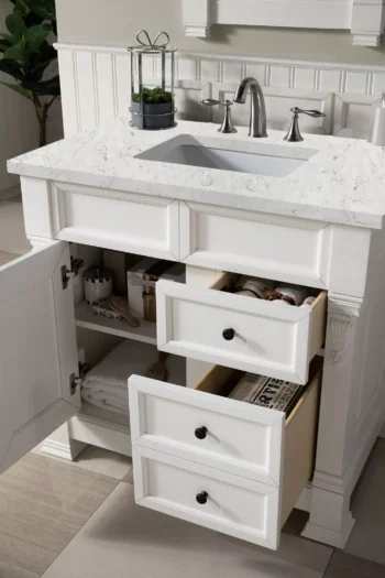 Brookfield 36" Single Vanity, Bright White w/ 3 CM Eternal Jasmine Pearl Quartz Top - Image 4