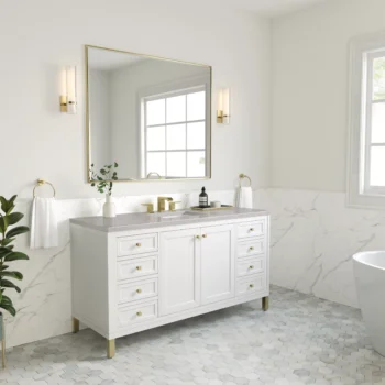 Chicago 60" Single Vanity, Glossy White w/ 3 CM Eternal Serena Top - Image 3