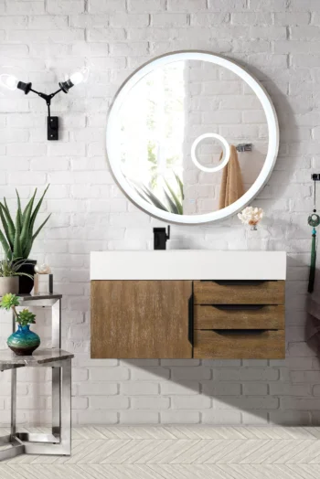 Mercer Island 36" Single Vanity, Latte Oak, Matte Black w/ Glossy White Composite Stone Top - Image 2