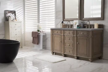 Bristol 60" Double Vanity, Whitewashed Walnut w/ 3 CM Grey Expo Quartz Top - Image 3