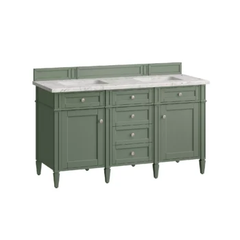 Brittany 60" Double Vanity, Smokey Celadon w/ 3 CM Eternal Jasmine Pearl Top - Image 6