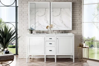 Addison 60" Double Vanity, Glossy White w/ 3 CM Ethereal Noctis Top - Image 2