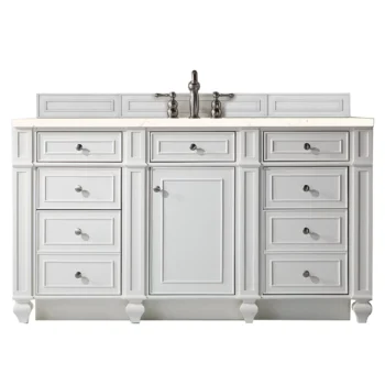 Bristol 60" Single Vanity, Bright White w/ 3 CM Eternal Marfil Quartz Top