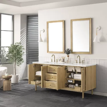 Laurent 72" Double Vanity, Light Natural Oak w/ 3 CM White Zeus Top - Image 6