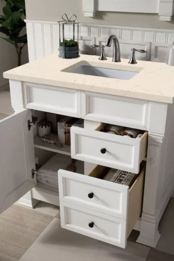 Brookfield 36" Single Vanity, Bright White w/ 3 CM Eternal Marfil Quartz Top - Image 4