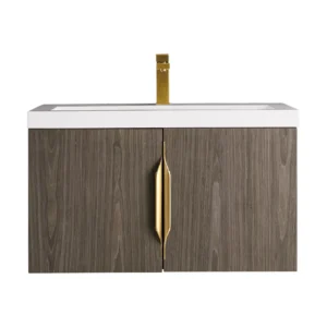 Columbia 31.5″ Single Vanity, Ash Gray w/ White Glossy Composite Stone Top