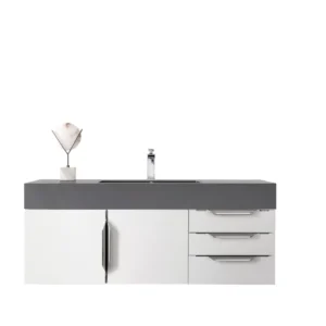 Mercer Island 48″ Single Vanity, Glossy White, w/ Dusk Grey Glossy Composite Stone Top
