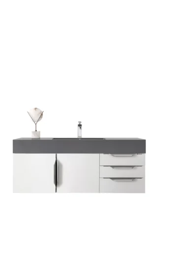Mercer Island 48" Single Vanity, Glossy White, w/ Dusk Grey Glossy Composite Stone Top