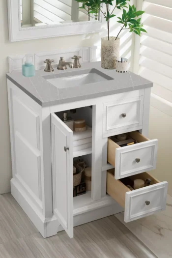 De Soto 30" Single Vanity, Bright White w/ 3 CM Eternal Serena Quartz Top - Image 4