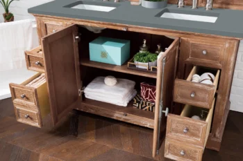 Providence 60" Double Vanity, Driftwood w/ 3 CM Cala Blue Top - Image 4