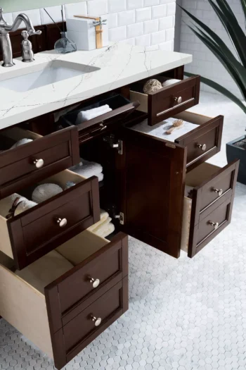 Brittany 48" Single Vanity, Burnished Mahogany w/ 3 CM Ethereal Noctis Quartz Top - Image 4