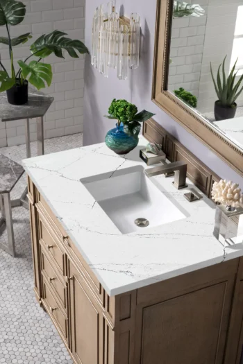 Bristol 36" Single Vanity, Whitewashed Walnut w/ 3 CM Ethereal Noctis Quartz Top - Image 3