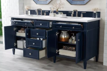 Brittany 72" Double Vanity, Victory Blue w/ 3 CM Arctic Fall Solid Surface Top - Image 4