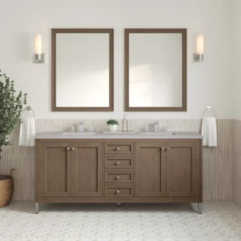 Chicago 72" Double Vanity, Whitewashed Walnut w/ 3 CM Eternal Serena Quartz Top - Image 2