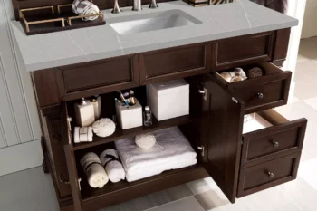 Brookfield 48" Single Vanity, Burnished Mahogany w/ 3 CM Eternal Serena Quartz Top - Image 4