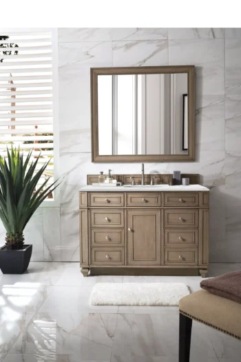 Bristol 48" Single Vanity, Whitewashed Walnut w/ 3 CM Ethereal Noctis Quartz Top - Image 2