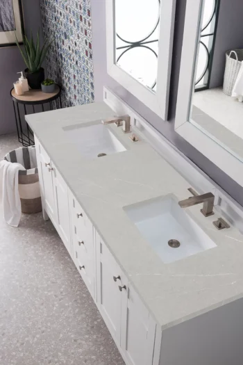 Palisades 72" Double Vanity, Bright White w/ 3 CM Eternal Serena Quartz Top - Image 3