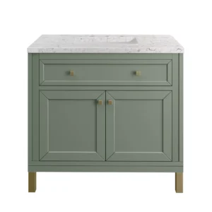 Chicago 36″ Single Vanity, Smokey Celadon w/ 3 CM Eternal Jasmine Pearl Top