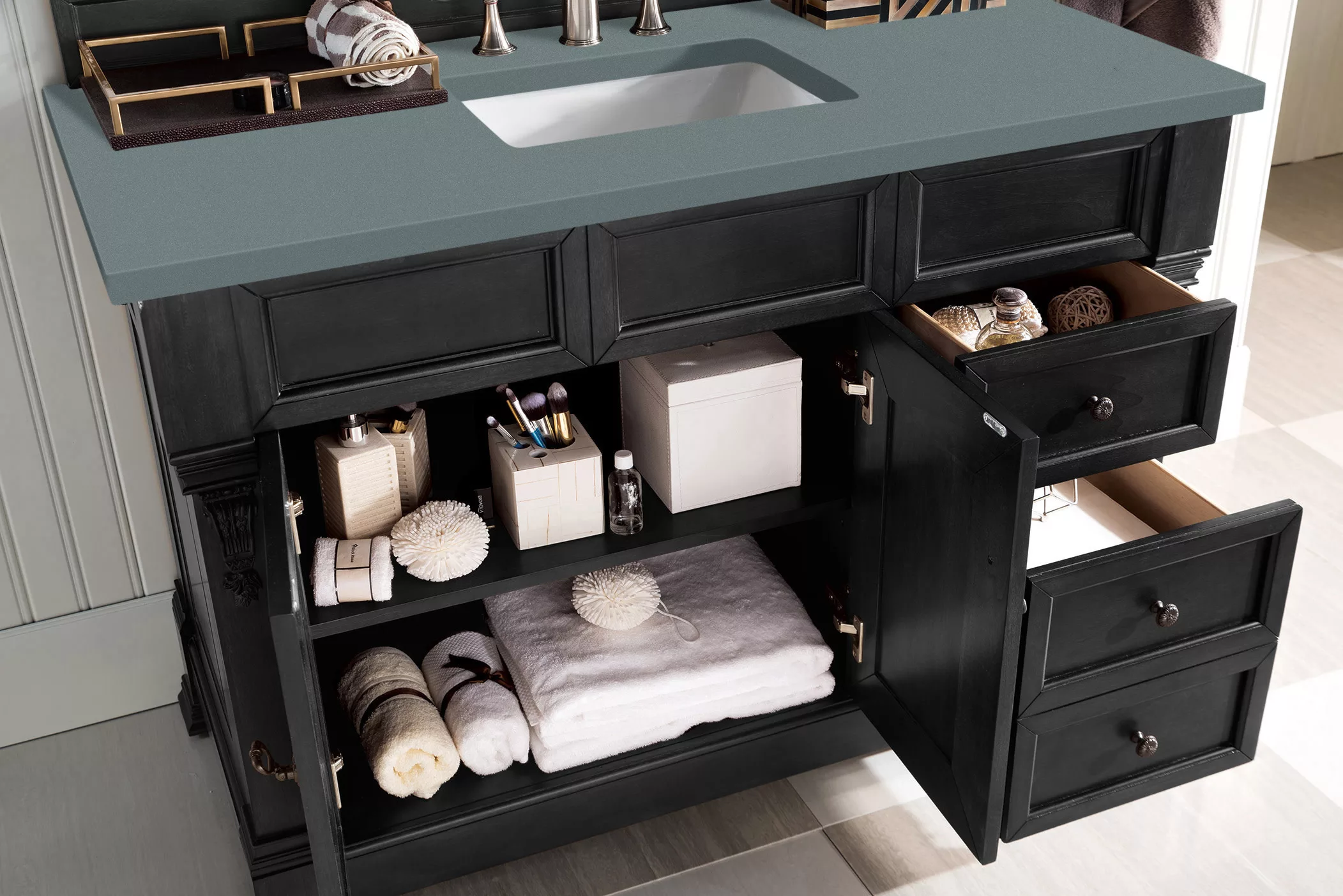 Brookfield 48" Single Vanity, Antique Black w/ 3 CM Cala Blue Quartz Top - Image 4