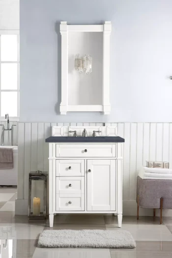 Brittany 30" Single Vanity, Bright White, w/ 3 CM Charcoal Soapstone Quartz Top - Image 2