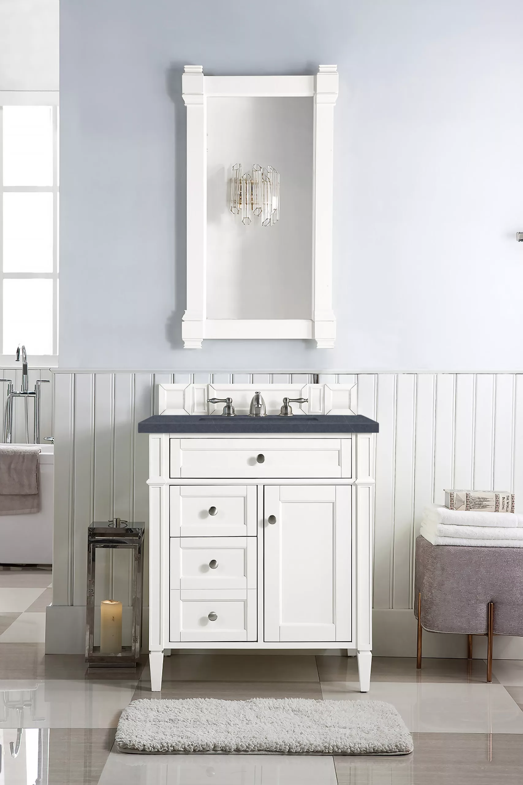 Brittany 30" Single Vanity, Bright White, w/ 3 CM Charcoal Soapstone Quartz Top - Image 2