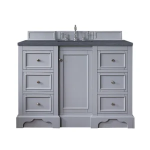 De Soto 48″ Single Vanity, Silver Gray w/ 3 CM Charcoal Soapstone Quartz Top
