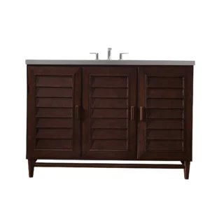 Portland 48″ Single Vanity, Burnished Mahogany w/ 3 CM Grey Expo Quartz Top