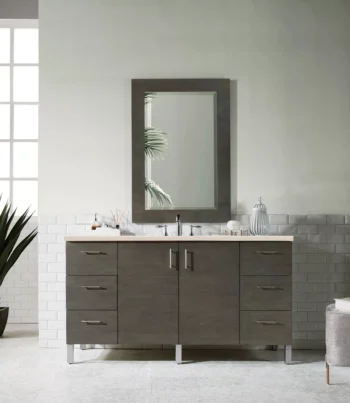 Metropolitan 60" Single Vanity, Silver Oak w/ 3 CM Eternal Marfil Quartz Top - Image 2