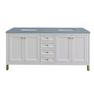 Chicago 72″ Double Vanity, Glossy White w/ 3 CM Cala Blue Top
