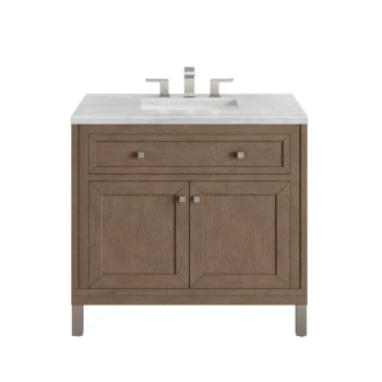 Chicago 36" Single Vanity, Whitewashed Walnut  w/ 3 CM Arctic Fall Solid Surface Top