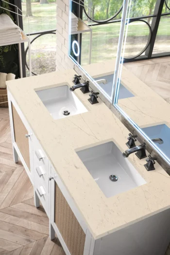Addison 60" Double Vanity, Glossy White w/ 3 CM Eternal Marfil Top - Image 3