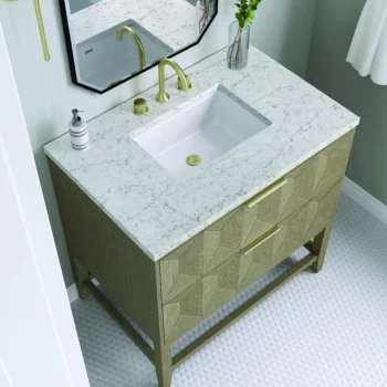 Emmeline 36" Single Vanity, Pebble Oak w/ 3 CM Eternal Jasmine Pearl Top - Image 5