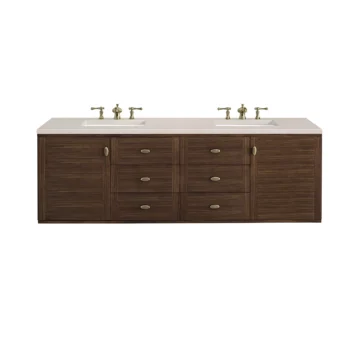 Amberly 72" Double Vanity, Mid-Century Walnut w/ 3 CM Eternal Marfil Top - Image 2