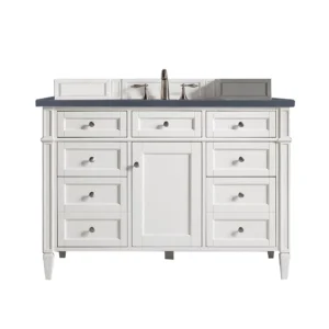 Brittany 48″ Single Vanity, Bright White w/ 3 CM Charcoal Soapstone Quartz Top