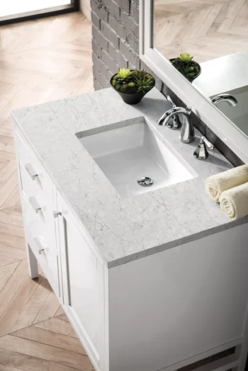 Addison 36" Single Vanity, Glossy White w/ 3 CM Eternal Jasmine Pearl Quartz Top - Image 3