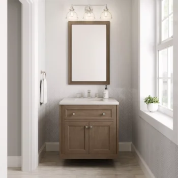 Chicago 30" Single Vanity, Whitewashed Walnut w/ 3 CM White Zeus Quartz Top - Image 3