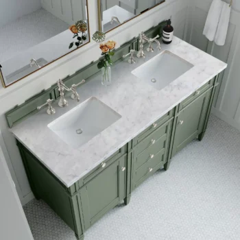 Brittany 60" Double Vanity, Smokey Celadon w/ 3 CM Carrara Marble Top - Image 5
