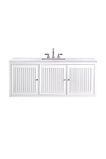 Athens 60" Single Vanity, Glossy White w/ 3 CM Arctic Fall Solid Surface Top - Image 2