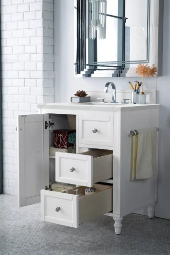 Copper Cove Encore 30" Single Vanity, Bright White w/ 3 CM Ethereal Noctis Quartz Top - Image 4