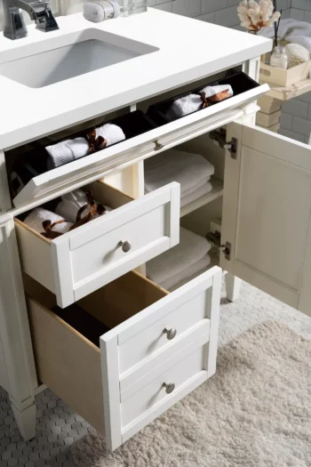 Brittany 36" Single Vanity, Bright White w/ 3 CM White Zeus Quartz Top - Image 4