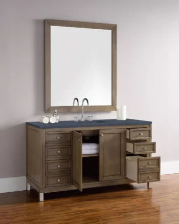 Chicago 60" Single Vanity, Whitewashed Walnut w/ 3 CM Charcoal Soapstone Quartz Top - Image 6