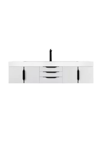 Mercer Island 72" Single Vanity, Glossy White, Matte Black w/ Glossy White Composite Stone Top